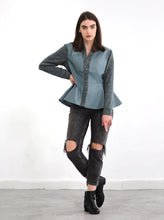 Load image into Gallery viewer, PEPLUM SHORT LEATHER CARDIGAN
