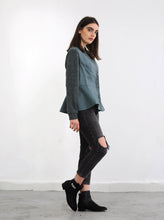 Load image into Gallery viewer, PEPLUM SHORT LEATHER CARDIGAN
