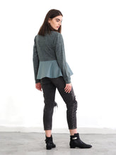 Load image into Gallery viewer, PEPLUM SHORT LEATHER CARDIGAN
